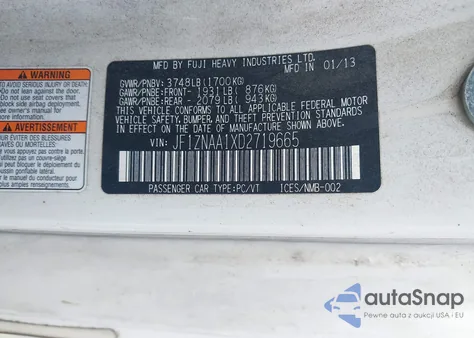 2013 Scion Fr-S from USA, damaged, VIN JF1ZNAA1XD2719665